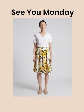 See You Monday Cream A-Line Skirt with Yellow Floral Print Size Large